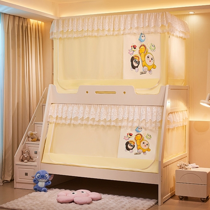 91家纺网 家纺一手货源 找家纺 安金蚊帐 2025新款子母床加长2米蚊帐防尘顶 印花 铁艺全伸缩支架 蛋仔乐园