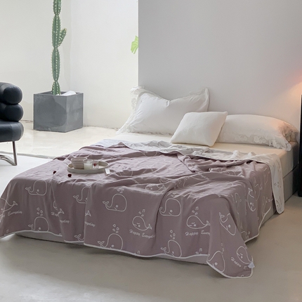 爱港家纺 2025新款全棉A类六层纱布毛巾被 夏被 鲸鱼-豆沙