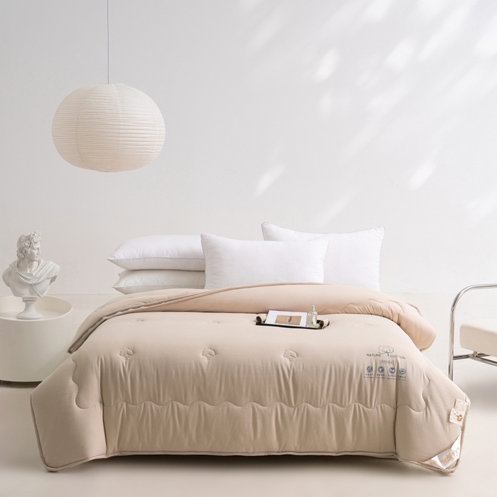 91家纺网 家纺一手货源 找家纺 易睡 2025新款A类水洗棉新疆棉花被子母被 驼色