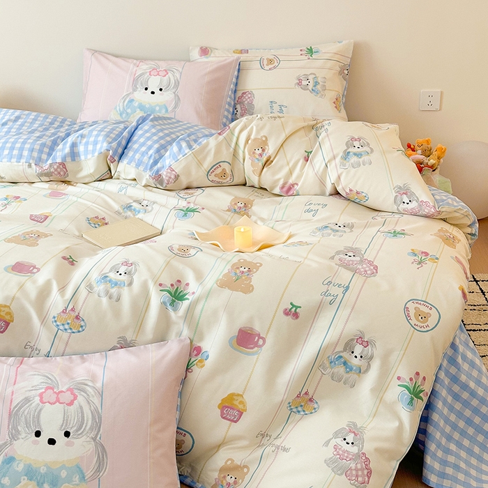 91家纺网 家纺一手货源 找家纺 典曼家纺 2025新款13372印花小清新四件套 甜宝萌汪