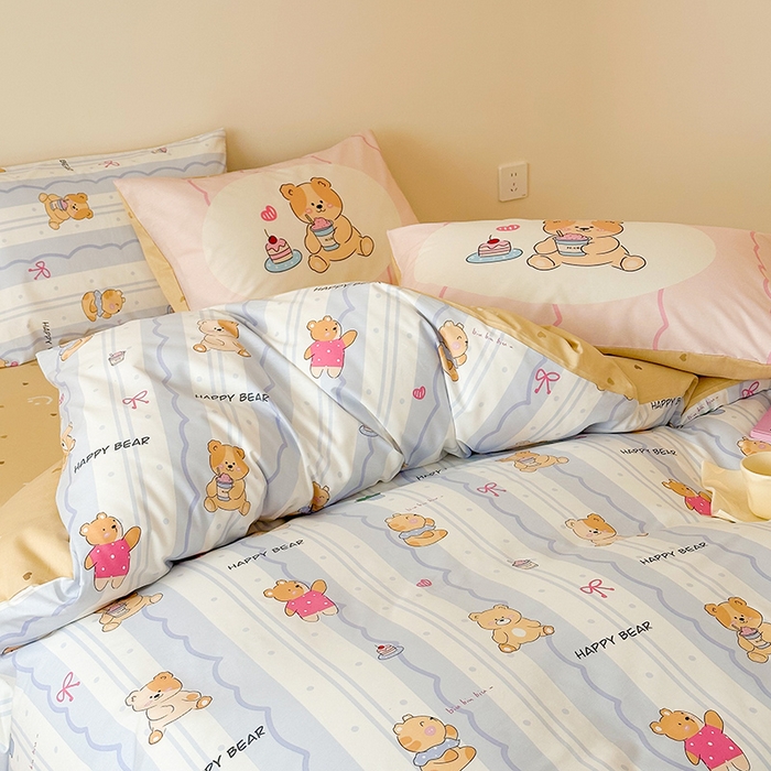 91家纺网 家纺一手货源 找家纺 典曼家纺 2025新款13372印花小清新四件套 冰淇淋小熊