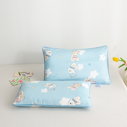 91家纺网 家纺一手货源 找家纺 萌番宝 A类新款60支长绒棉纯棉儿童枕套枕头 嗒嗒兔蓝