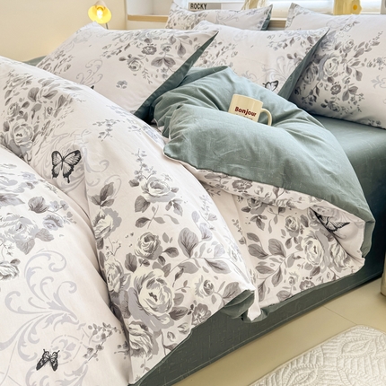 KA家纺 2025新款高密全棉印花软糯四件套 蝶恋