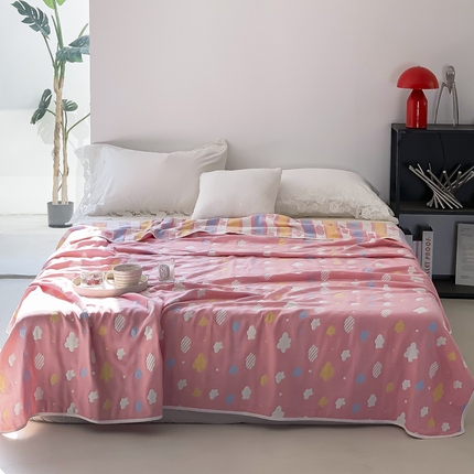 91家纺网 家纺一手货源 找家纺 爱港家纺 2025新款全棉A类六层纱布毛巾被 夏被 粉云