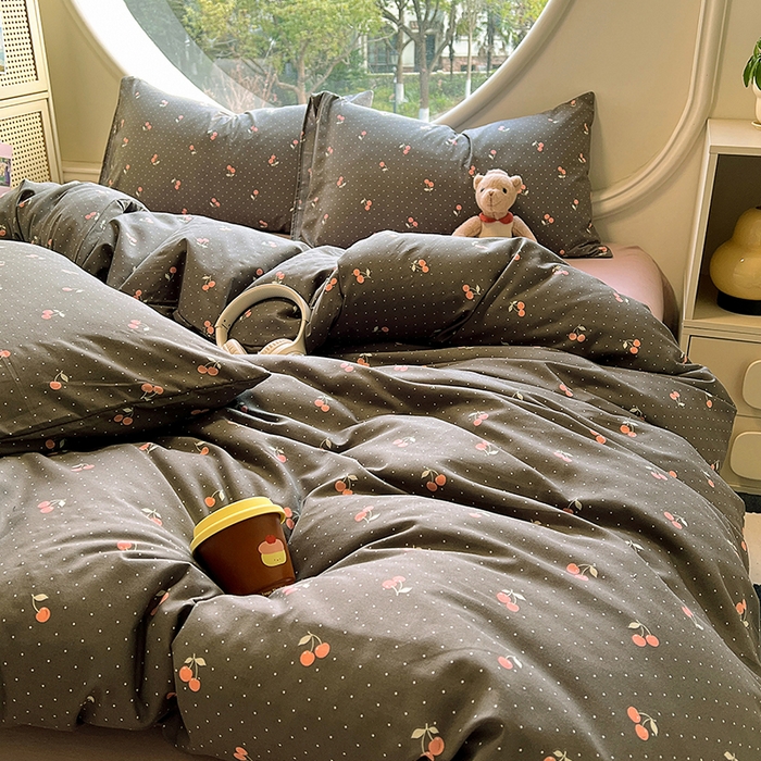 91家纺网 家纺一手货源 找家纺 花漾家居 2025新款针织双层纱被套枕套四件套 春樱