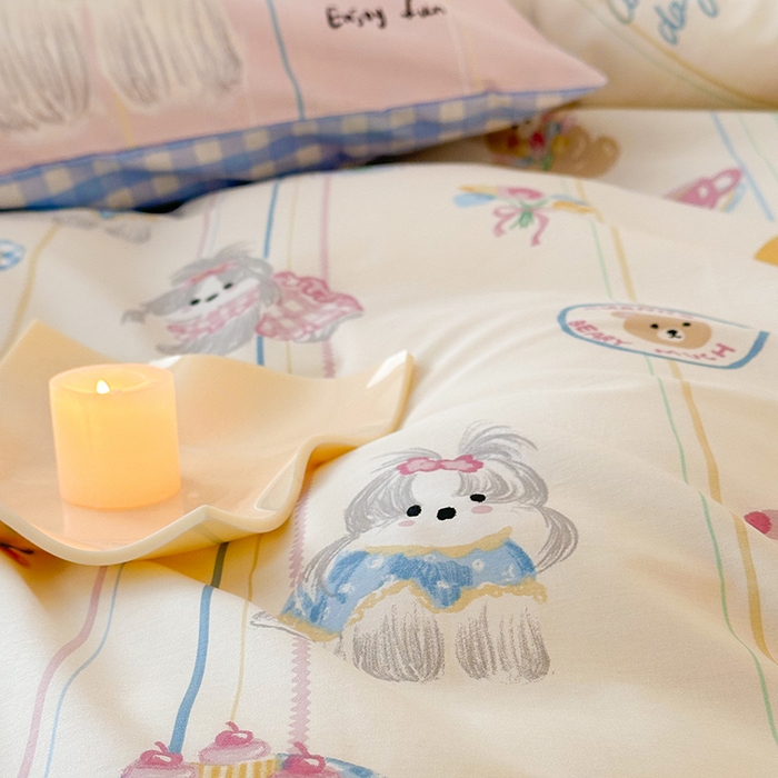 91家纺网 家纺一手货源 找家纺 典曼家纺 2025新款13372印花小清新四件套 甜宝萌汪