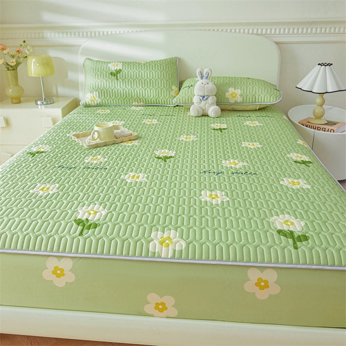 91家纺网 家纺一手货源 找家纺 （总）雯豆2025夏季新品0.4乳胶凉席床笠款三件套凉感丝印花纯色床罩