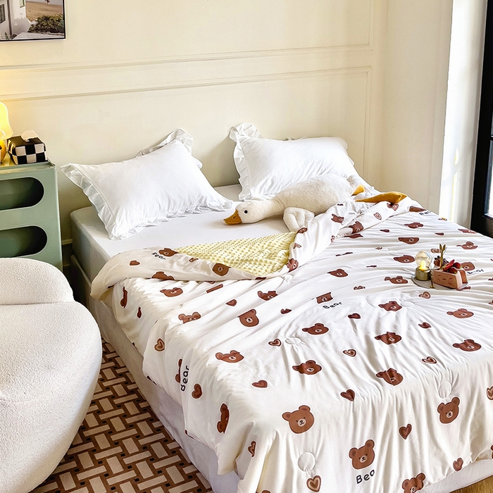 91家纺网 家纺一手货源 找家纺 绒梦里 2025新款A类小凉皮凉感冰豆豆夏被空调被 爱心熊