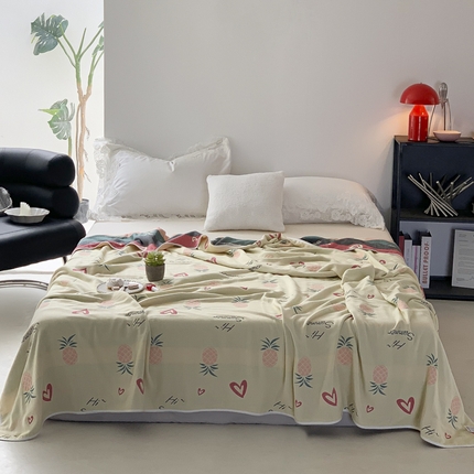 爱港家纺 2025新款全棉A类六层纱布毛巾被 夏被 爱心菠萝