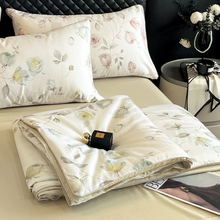 一加一 2025新款60S莱赛尔凉感蚕蛹蛋白夏被四件套 花意盈香-灰