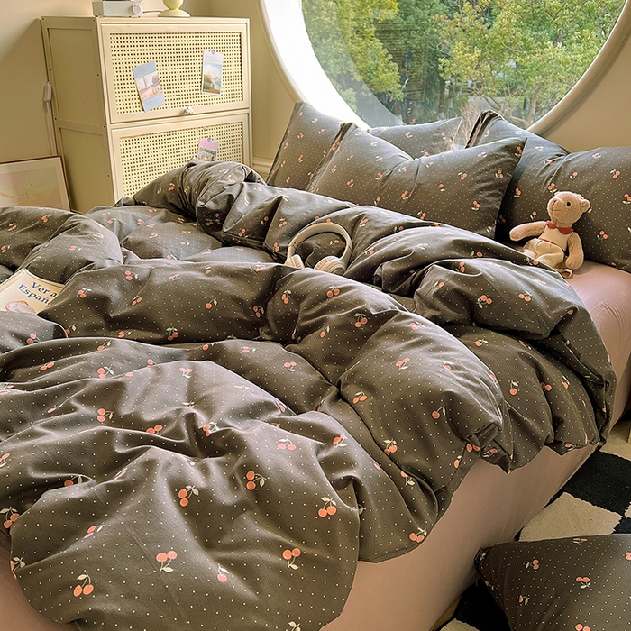 91家纺网 家纺一手货源 找家纺 花漾家居 2025新款针织双层纱被套枕套四件套 春樱