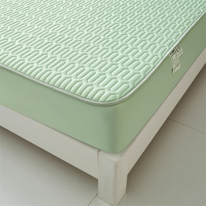 91家纺网 家纺一手货源 找家纺 雯豆2025夏季新品0.4乳胶凉席床笠款三件套凉感丝印花纯色床罩 乳胶床笠-青柠绿