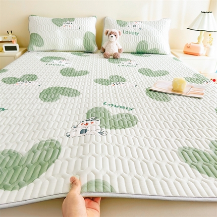 雯豆2025夏季新品0.4乳胶凉席平铺款三件套凉感丝小清新印花席梦思床罩 乳胶凉席-夏日小狗