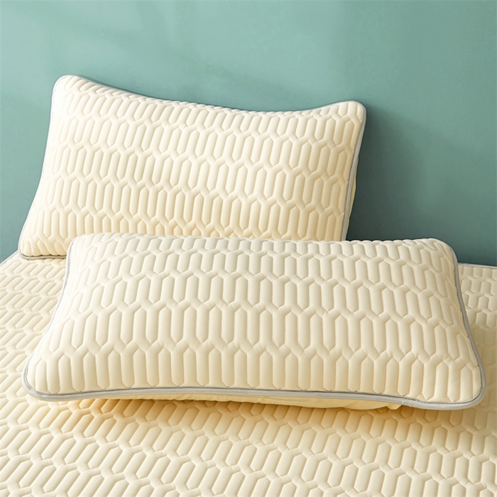 91家纺网 家纺一手货源 找家纺 雯豆2025夏季新品0.4乳胶凉席床笠款三件套凉感丝纯色席梦思床罩 纯色乳胶床笠-香草黄