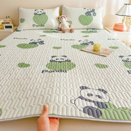 雯豆2025夏季新品0.4乳胶凉席平铺款三件套凉感丝小清新印花席梦思床罩 乳胶凉席-幸福小熊