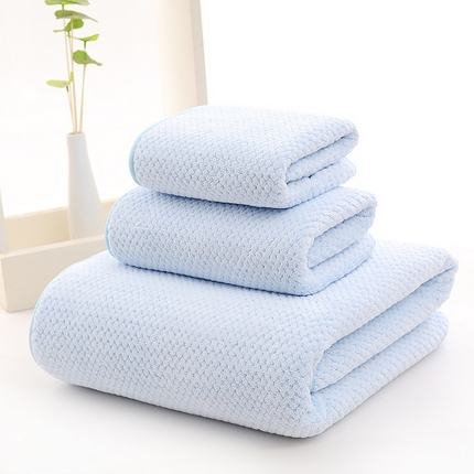 91家纺网 家纺一手货源 找家纺 彩虹新款加厚加大珊瑚绒菠萝格方巾毛巾浴巾套装外贸跨境大浴巾吸水加厚大毛巾浴巾两件套 菠萝格蓝色方巾毛巾浴巾组合