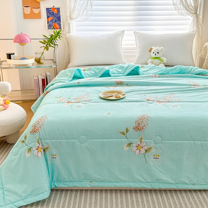 91家纺网 家纺一手货源 找家纺 好欣怡家纺 2026新款生态棉夏被礼品被空调被直播引流款夏凉被子 生态棉包边款-薄荷绿