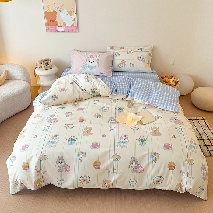 91家纺网 家纺一手货源 找家纺 典曼家纺 2025新款13372印花小清新四件套 甜宝萌汪