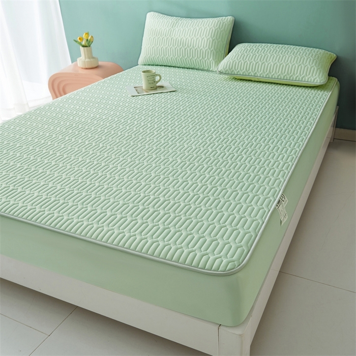 91家纺网 家纺一手货源 找家纺 雯豆2025夏季新品0.4乳胶凉席床笠款三件套凉感丝纯色席梦思床罩 纯色乳胶床笠-青柠绿