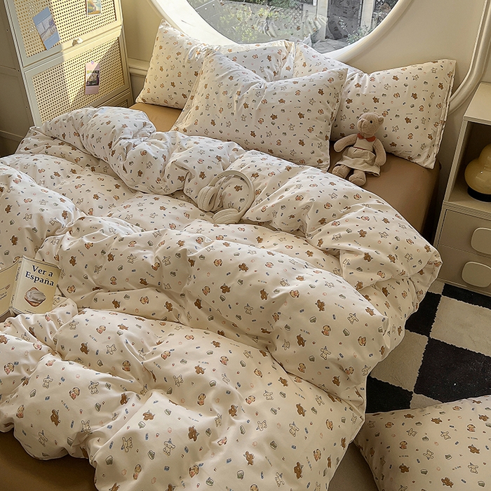 91家纺网 家纺一手货源 找家纺 花漾家居 2025新款针织双层纱被套枕套四件套 多米