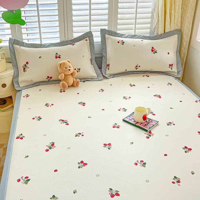 91家纺网 家纺一手货源 找家纺 星座家纺 2025新款大斜纹复合冰丝凉席-床席款 奶油草莓