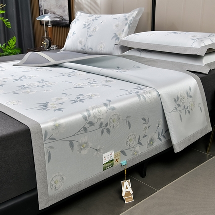 2025新款加厚款-碳光凉感印花冰丝席系列 清馨玫瑰