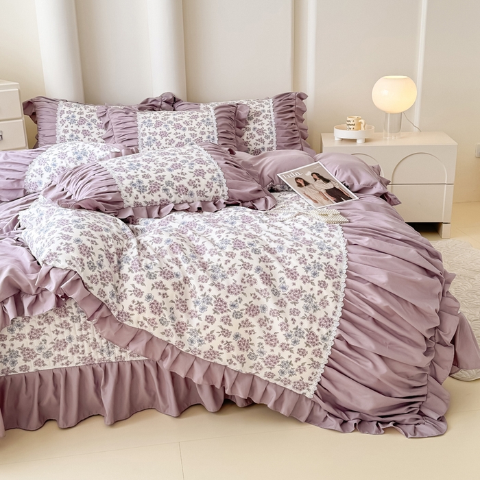 91家纺网 家纺一手货源 找家纺 ME/ERA HOME寐时代 2025新款针织双层纱韩版四件套 紫郁