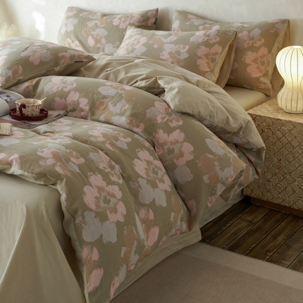 宜代光年 2025新款全棉彩色色织大提花纱布四件套 南湘-绿