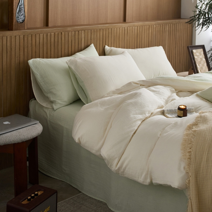 91家纺网 家纺一手货源 找家纺 宜代光年 2025新款全棉纯棉享云棉纯色暗合系列四件套 云享棉-青绿