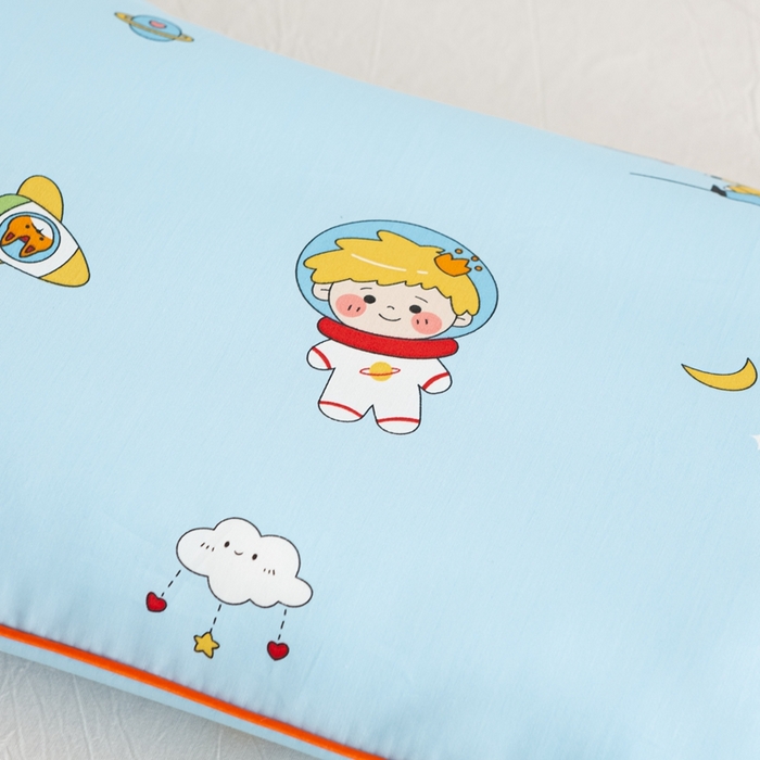 91家纺网 家纺一手货源 找家纺 萌番宝 A类新款60支长绒棉纯棉儿童枕套枕头 魔力王子蓝