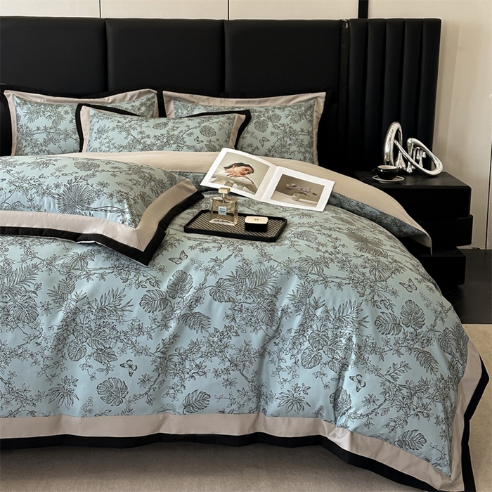 91家纺网 家纺一手货源 找家纺 （总）一左一右2025春夏新款轻奢美式复古花卉数码印花双拼磨毛水洗棉四件套维也纳