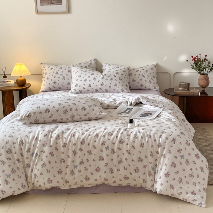 91家纺网 家纺一手货源 找家纺 诺梵家纺 2025新款有氧双层纱印花四件套 春不晚