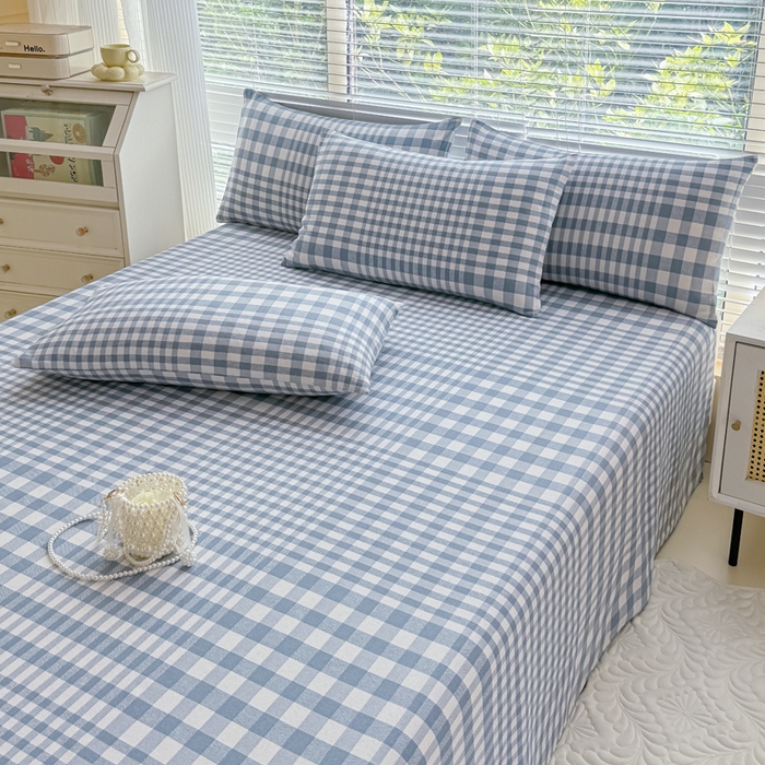 91家纺网 家纺一手货源 找家纺 仟网汇 2025新款老粗布床单粗布凉席老粗布单床单枕套单品 蓝小格