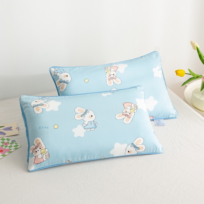 91家纺网 家纺一手货源 找家纺 萌番宝 A类新款60支长绒棉纯棉儿童枕套枕头 嗒嗒兔蓝