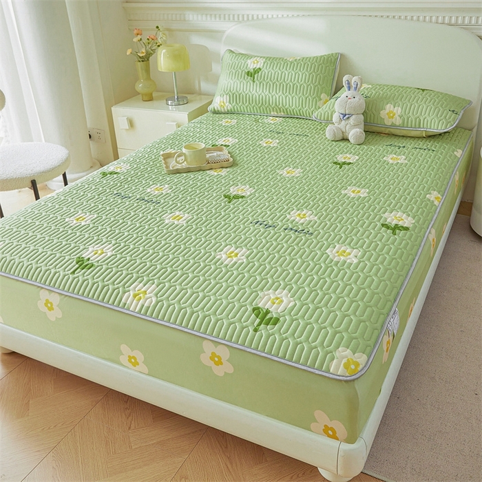 91家纺网 家纺一手货源 找家纺 （总）雯豆2025夏季新品0.4乳胶凉席床笠款三件套凉感丝印花纯色床罩