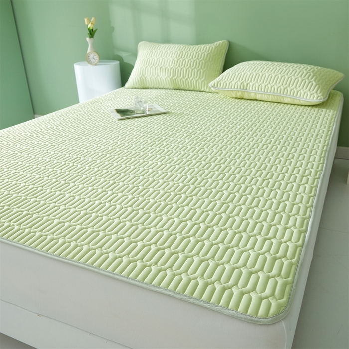 91家纺网 家纺一手货源 找家纺 雯豆2025夏季新品0.4乳胶凉席平铺款三件套凉感丝席梦思床罩 乳胶凉席-丁香绿