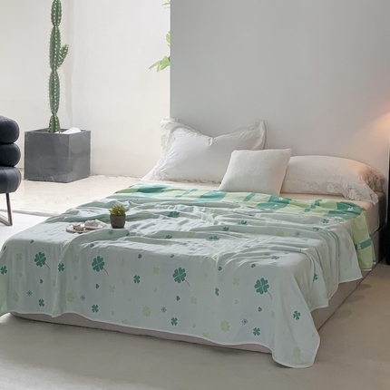 爱港家纺 2025新款全棉A类六层纱布毛巾被 夏被 四叶草