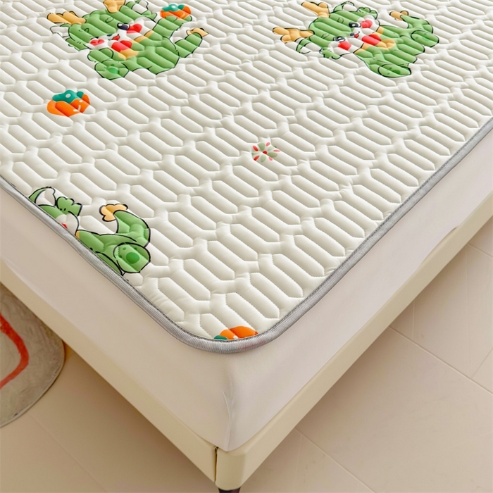 91家纺网 家纺一手货源 找家纺 雯豆2025夏季新品0.4乳胶凉席平铺款三件套凉感丝小清新印花席梦思床罩 乳胶凉席-吉祥龙