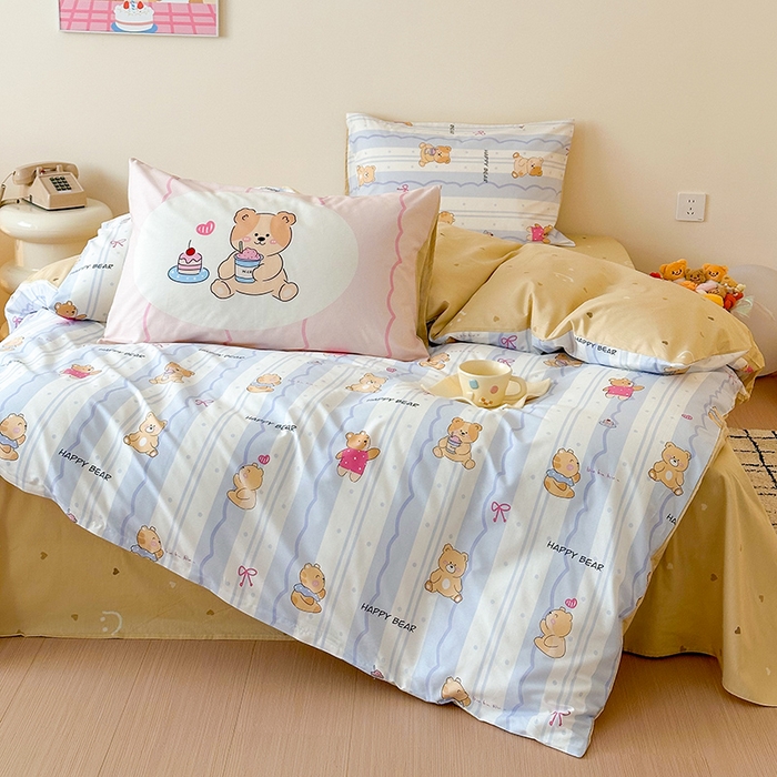 91家纺网 家纺一手货源 找家纺 典曼家纺 2025新款13372印花小清新四件套 冰淇淋小熊