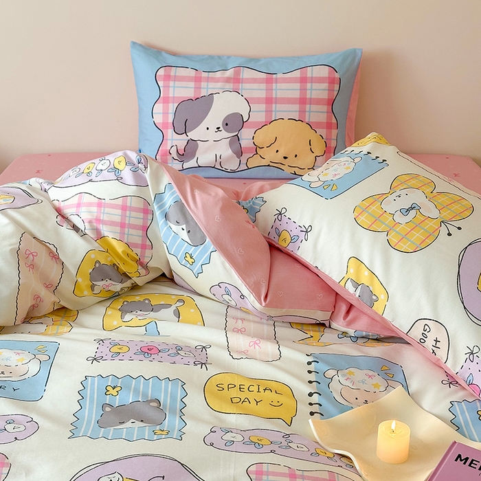 91家纺网 家纺一手货源 找家纺 典曼家纺 2025新款13372印花小清新四件套 动物城