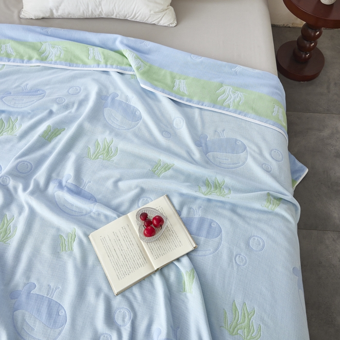 91家纺网 家纺一手货源 找家纺 爱港家纺 2025新款全棉A类六层纱布毛巾被 夏被 海趣图