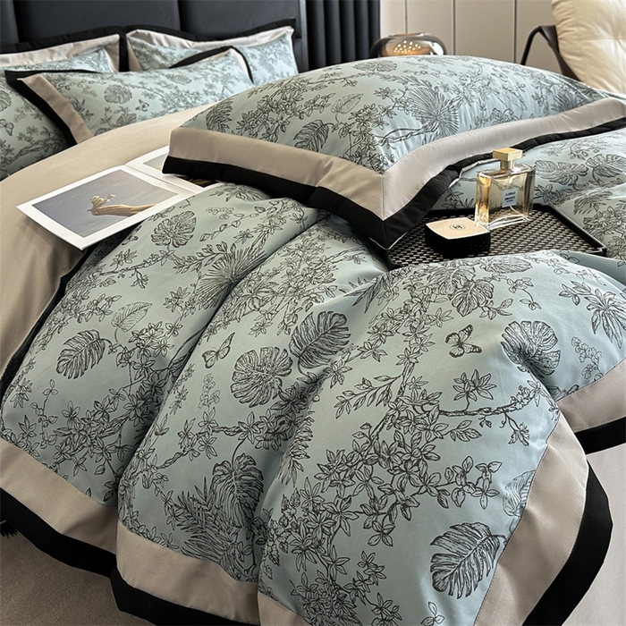 91家纺网 家纺一手货源 找家纺 （总）一左一右2025春夏新款轻奢美式复古花卉数码印花双拼磨毛水洗棉四件套维也纳