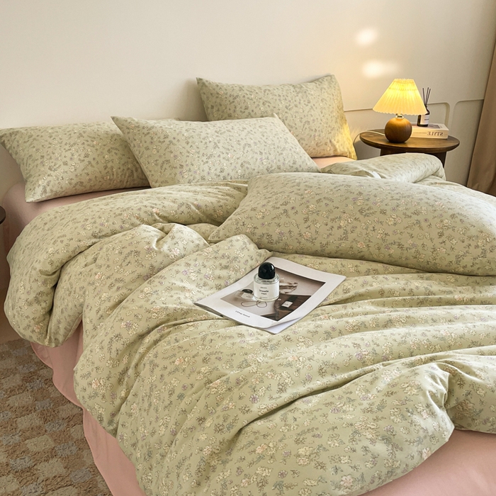 91家纺网 家纺一手货源 找家纺 诺梵家纺 2025新款有氧双层纱印花四件套 花夕子