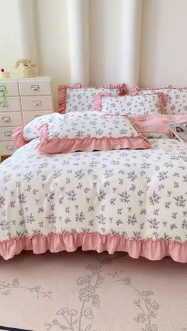 91家纺网 家纺一手货源 找家纺 （总）金米诺 2025新款韩版有氧针织棉双层纱四件套