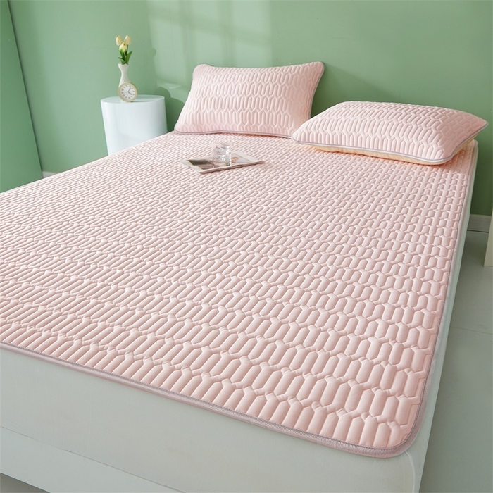 91家纺网 家纺一手货源 找家纺 雯豆2025夏季新品0.4乳胶凉席平铺款三件套凉感丝席梦思床罩 乳胶凉席-淡雅粉