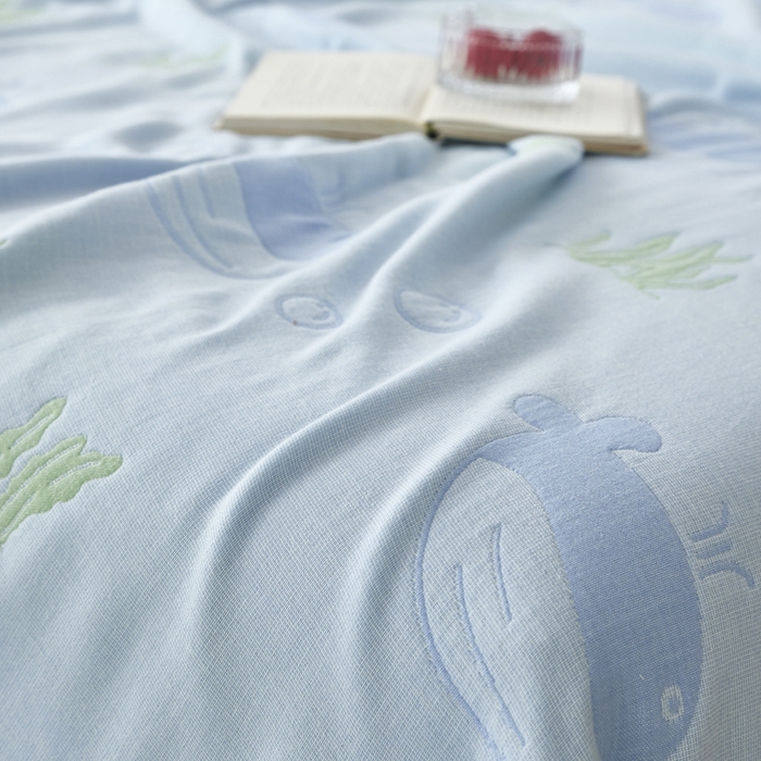 91家纺网 家纺一手货源 找家纺 爱港家纺 2025新款全棉A类六层纱布毛巾被 夏被 海趣图