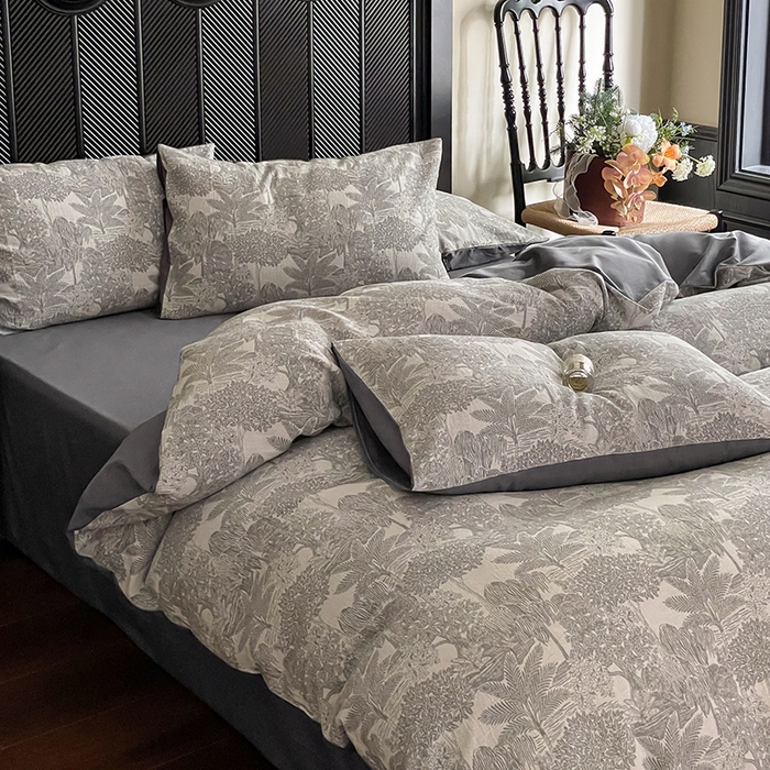 91家纺网 家纺一手货源 找家纺 宜代光年 2025新款全棉色织水洗棉大提花四件套（第一批） 红木林 深灰