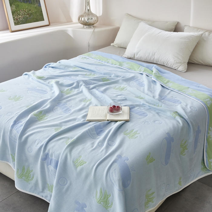 91家纺网 家纺一手货源 找家纺 爱港家纺 2025新款全棉A类六层纱布毛巾被 夏被 海趣图