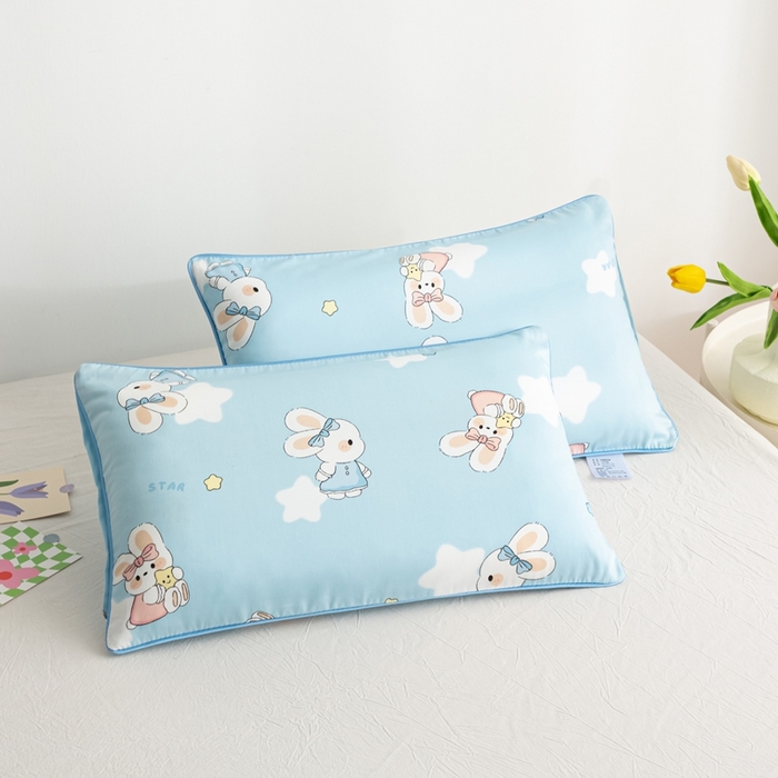 91家纺网 家纺一手货源 找家纺 萌番宝A类新款60支长绒棉纯棉儿童枕套枕头枕头套40x60单只30x50内胆套 嗒嗒兔蓝