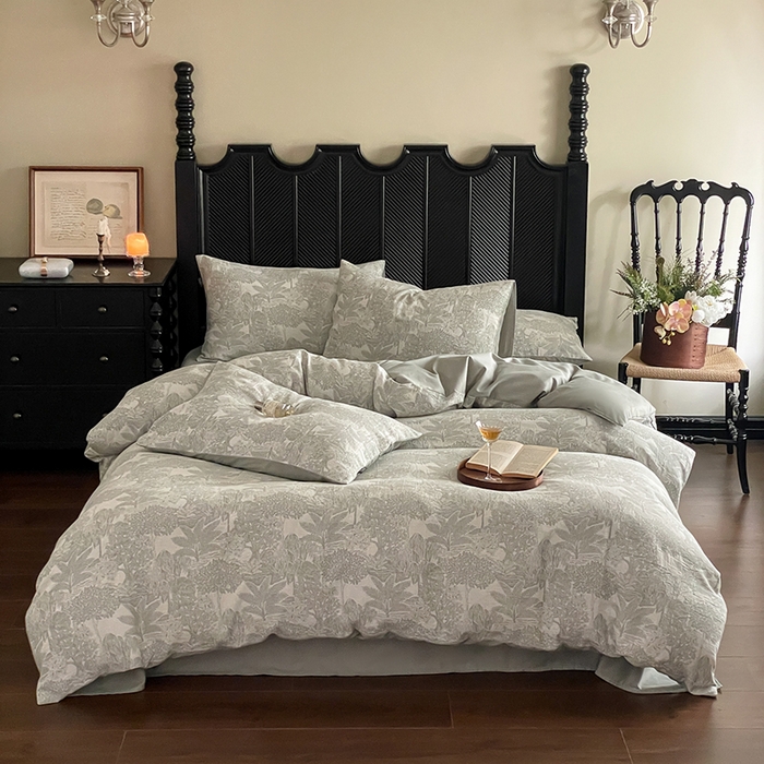 91家纺网 家纺一手货源 找家纺 宜代光年 2025新款全棉色织水洗棉大提花四件套（第一批） 红木林 森林绿